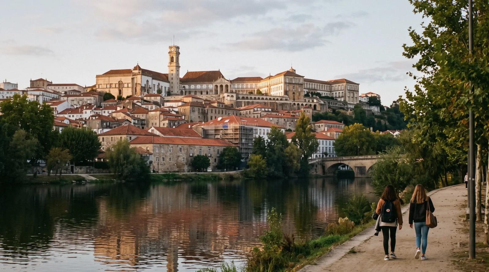 The baroque university buildings on the hill above the Mondego river, the destination of a Coimbra from Porto train day