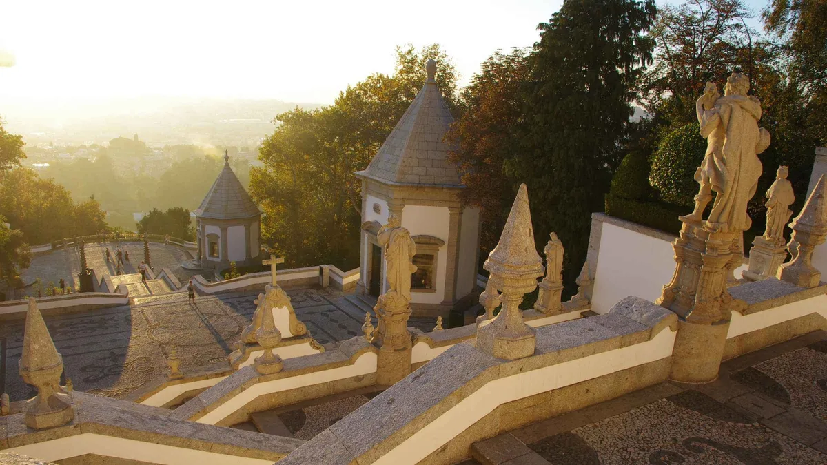 Baroque chapels and statues on the stairway of Bom Jesus do Monte near Braga