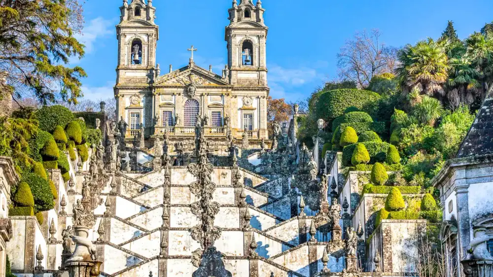 The zigzag baroque staircase of Bom Jesus do Monte sanctuary near Braga